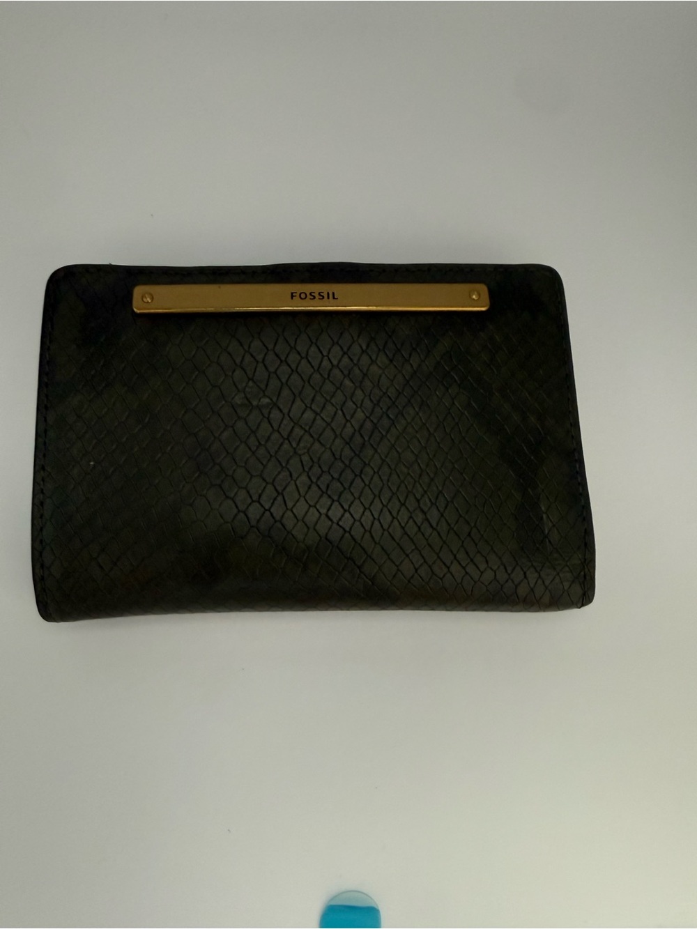 Fossil Black Snake-Embossed Wallet with Gold Logo Bar
